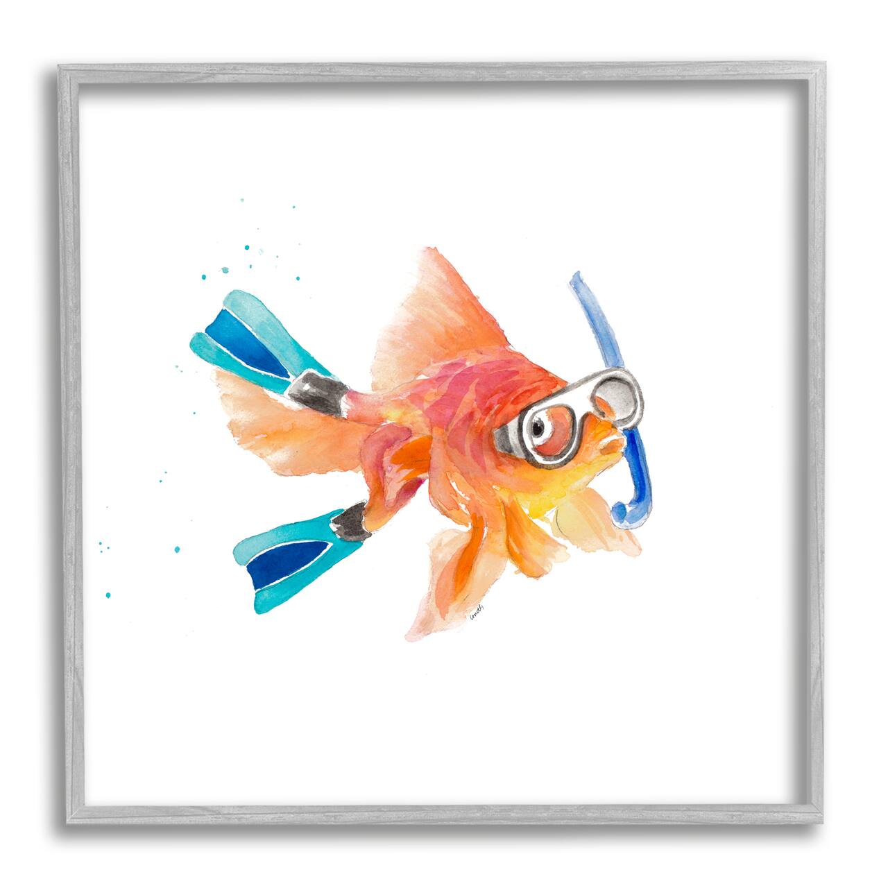 Stupell Industries Goldfish Pet Blue Snorkel Gear Funny Swimming Fish Framed Wall Art